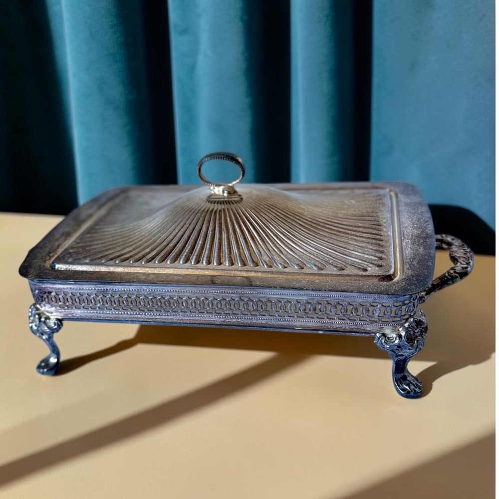 Vintage Silver Plated Decorative Casserole Warmer with Lid, Footed Serving Stand